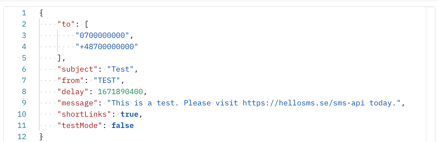 Exempel på ett API-anrop till HelloSMS SMS API